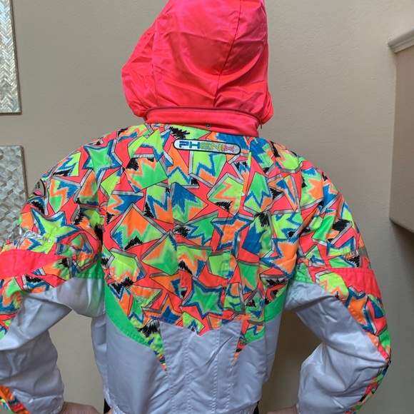 Team Phenix White Neon 80s Ski Jacket Small Medium - Picture 14 of 16